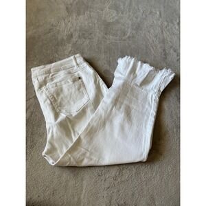 Est 1946 Denim  Size 14 White Crop Jeans Frayed Hem Ruffle‎ Flare Leg Womens